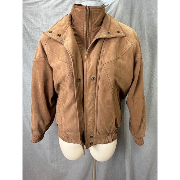 VTG Wilsons Adventure Bound Leather Bomber Jacket Funnel Neck M Brown Thinsulate